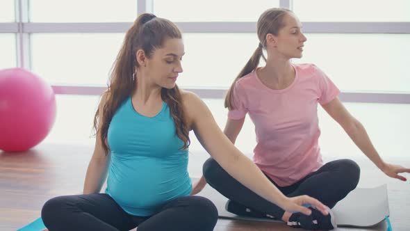 Young Pregnant Woman Doing Fitness Exercises in a Group Sports Class