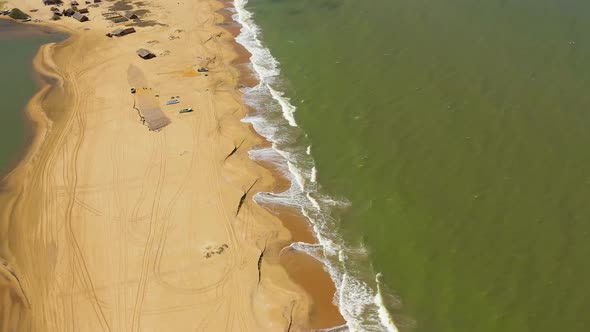 Beautiful Sandy Beach and Sea Surf with Waves