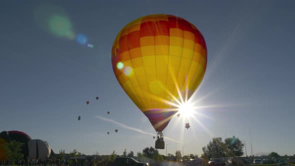 Beautiful Hot Air Balloon Backlit By Morning Sun