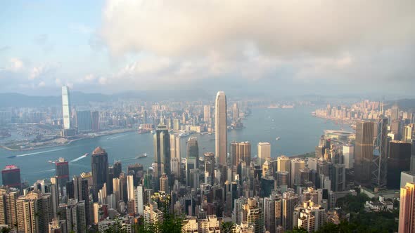 Cityscape Modern Hong Kong Buildings Surround Calm Sea Bay