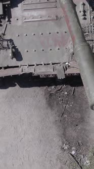 Vertical Video of a Destroyed Russian Military Equipment During the War in Ukraine