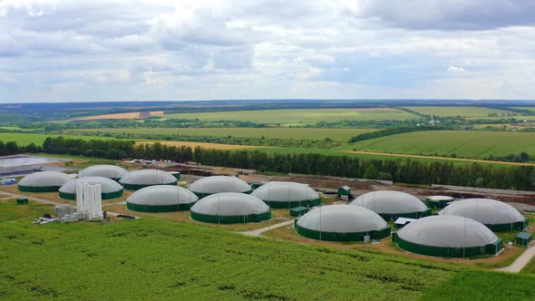 Biogas complex on nature landscape