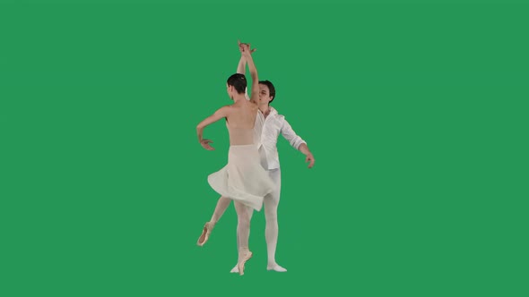 Professional Ballet Pair Practicing Moves on Green Screen