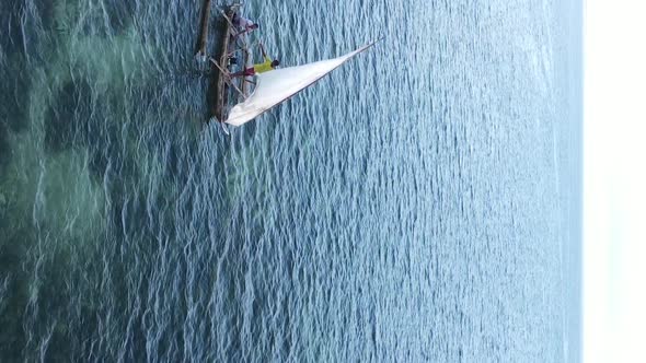 Tanzania Vertical Video  Boat Boats in the Ocean Near the Coast of Zanzibar Aerial View