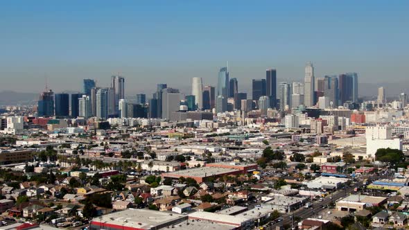 4K Drone Orbit LA Skyscrapers And Freeway