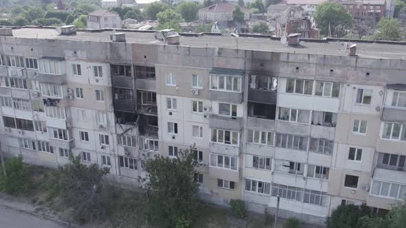 War in Ukraine  a Destroyed Building in the City of Makariv