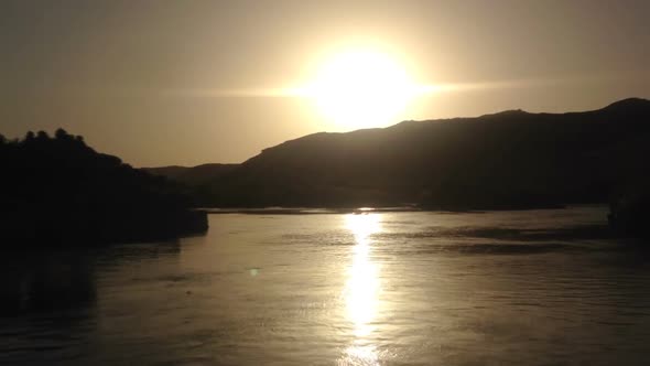 View of Nile river and surrounding at sunset