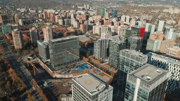 Aerial View Of High-rise Buildings In Santiago Metropolitan Region From Araucano Park In Chile.