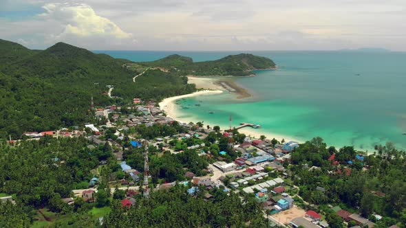 Aerial View of Chalok Lam Beach at Koh Phangan Island in Thailand