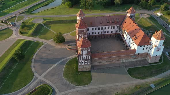 Aerial View of Mir Castle in Belarus, Aerial View of a Medieval Castle