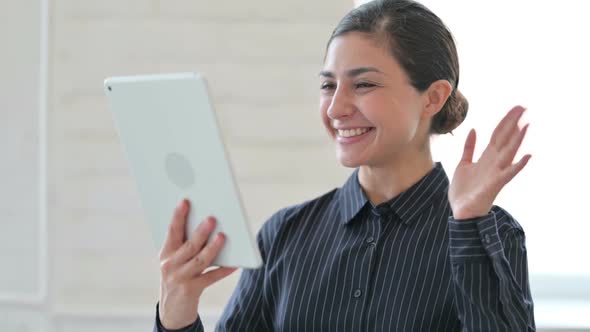 Young Indian Woman Doing Video Chat on Digital Tablet