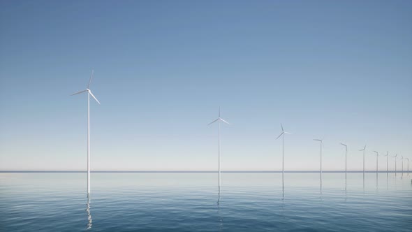 Wind Generators Farm at Sea Construction Industry Future Technology