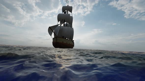 Ancient Wooden Sailboats Sailed At Sea