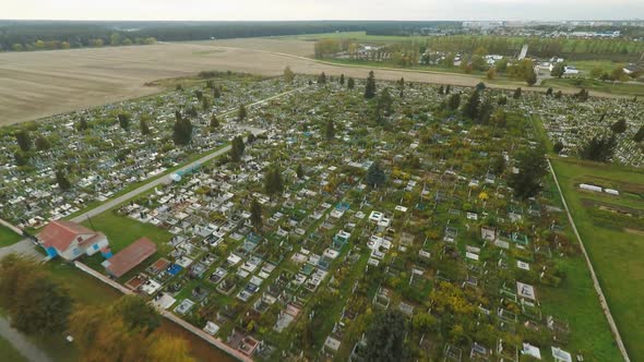 Aerial Photo of Cemetery Graveyard Showing the Headstones and Tombstones of the Graves Some are with