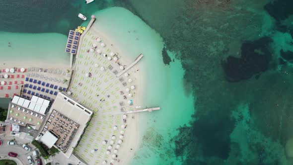 Aerial View of Tropical Beach in Ksamil Islands with Turquoise Water Albania