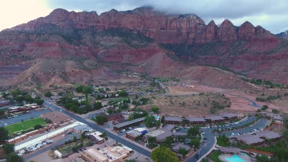 Springdale town and colorful mountains near Zion National Park, Utah, USA