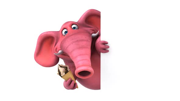 Fun 3D cartoon elephant with an ice cream