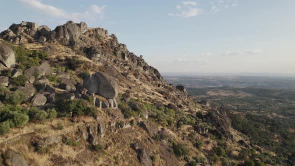 View of famous touristic place in Monsanto mountains full of boulders, Portugal