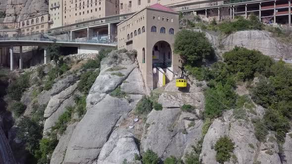 Aerial Of Tourist Gondola At Santa Maria de Montserrat Abbey