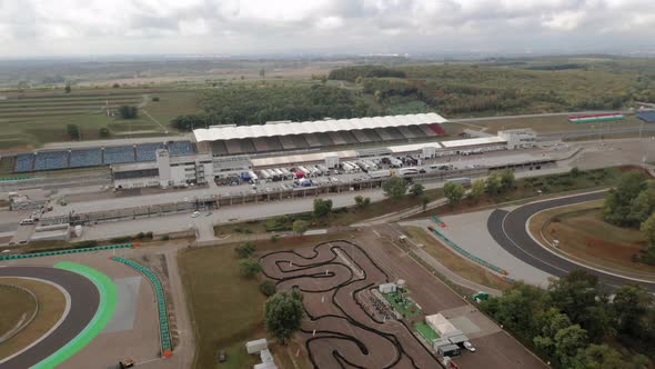 Aerial view of Hungaroring paddock, race track and kart circuit