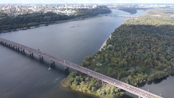 The Main River of Ukraine - Dnipro Near Kyiv. Slow Motion