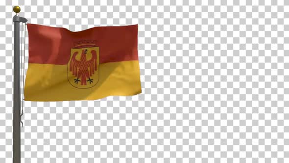 Potsdam City Flag (Germany) on Flagpole with Alpha Channel - 4K