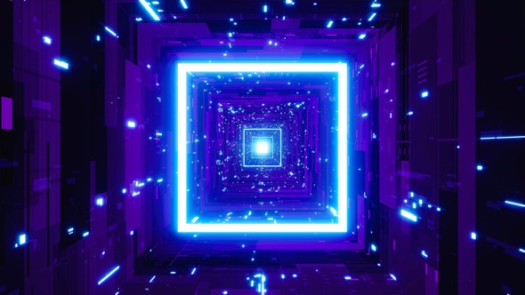Flickering Blue Square Light in Purple Cyber Tunnel VJ Loop