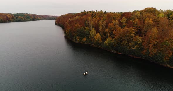 Aerial View Of Weather Station On Radunskie Lake In Borucino, Poland. 4k.Aerial shot of natural lake