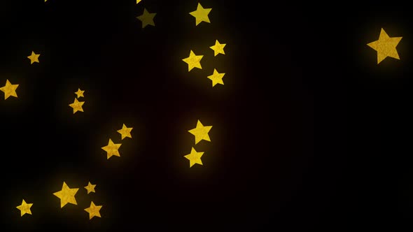 Animation of glowing golden stars twinkling and moving in hypnotic motion on black background