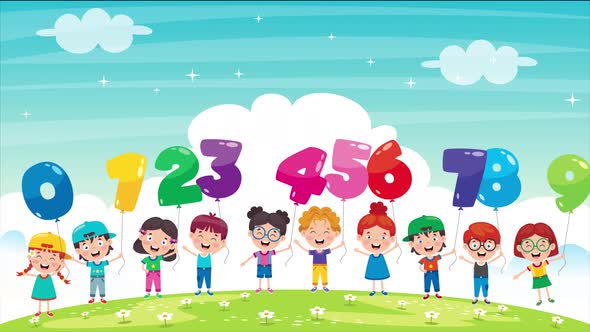 Children Holding Colorful Number Balloons