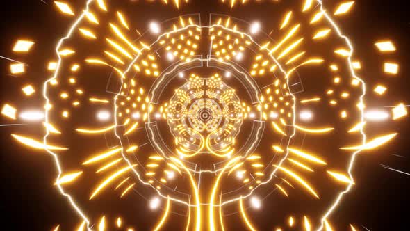 Abstract Glowing Asian Arts Flower Shape Tunnel 4K 01