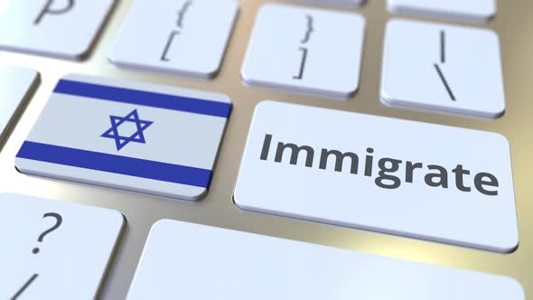 IMMIGRATE Text and Flag of Israel on Keyboard