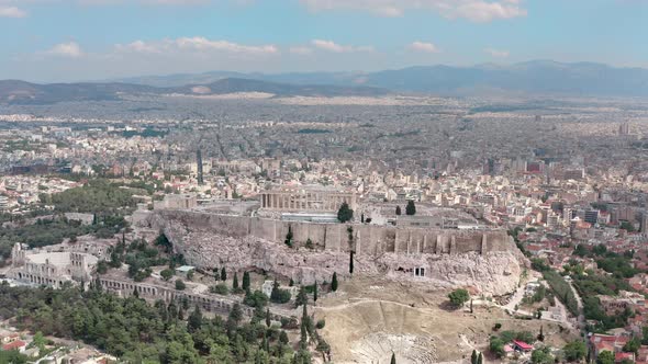 Aerial Shot of the Acropolis in the Center of Athens Greece