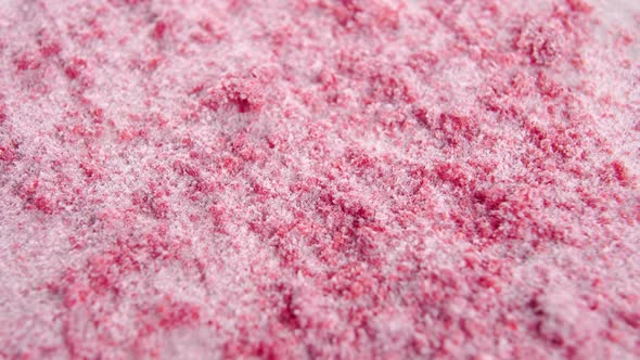 Powder concentrate pink drink with dye. Unhealthy beverage. Macro