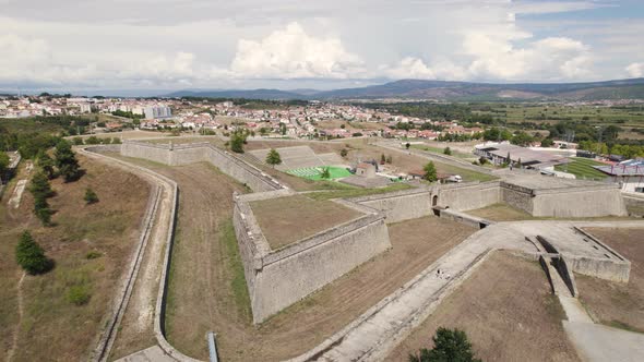 Medieval military fort in Chaves, historical walled Forte de São Neutel, Portugal. Aerial view