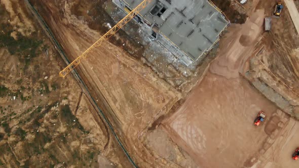 Flight Over The Construction Site. Construction Of Multi Storey Buildings. alt