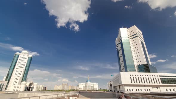 House of Parliament of the Republic of Kazakhstan and Modern Orange Tower Timelapse Hyperlapse