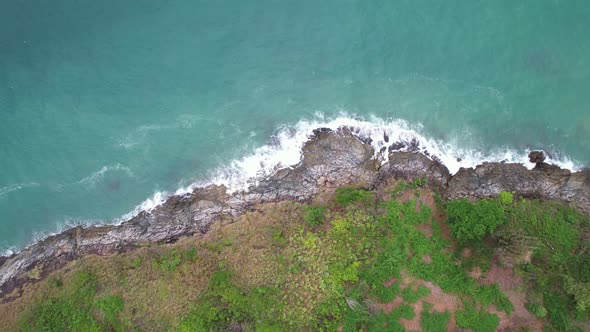 Aerial view Drone camera top down of seashore rocks