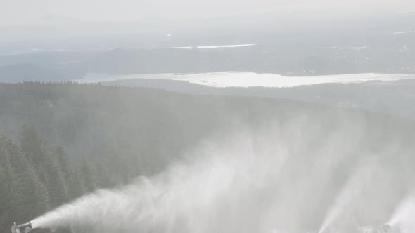 View of Top of Grouse Mountain Ski Resort with the City in the Background