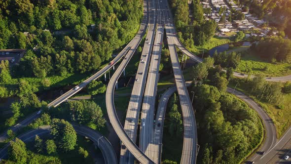 Aerial Hyperlapse Over Freeway In Washington Evergreen State