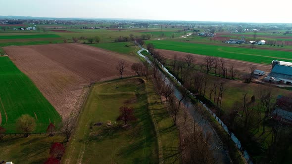 Lancaster Stream in Amish Countryside as seen by Drone