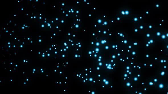 Animation of multiple glowing blue spots of light moving in hypnotic motion on black background