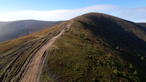 Aerial View of Trail Road to the Top of Carpathian Mountains