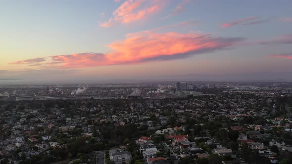 Manhattan Beach Neighborhood At Dusk From Above In California, USA. - aerial