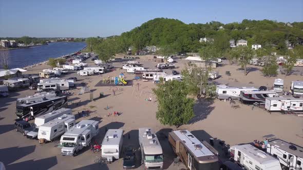 Drone shot of an Rv Campground on the beach