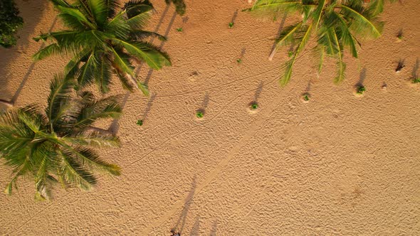 4K aerial drone top view of beautiful beach at sunrise.