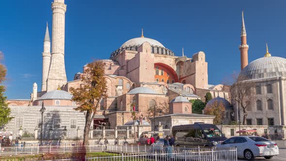 Hagia Sophia Timelapse Hyperlapse Front View Istanbul Turkey