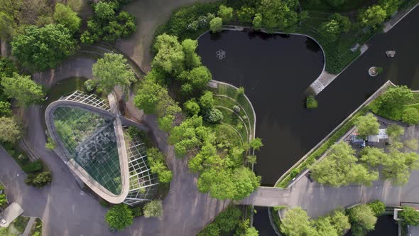 Drone Top View of Pond in Animal Enclosures at Sofia Zoo