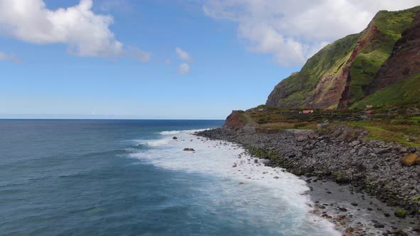 Waves crushing at Faja da Quebrada Nova village, Madeira, Portugal