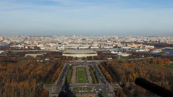 Time Lapse of panorama view of Moscow in Russia seen from the University mounting with a park and bi